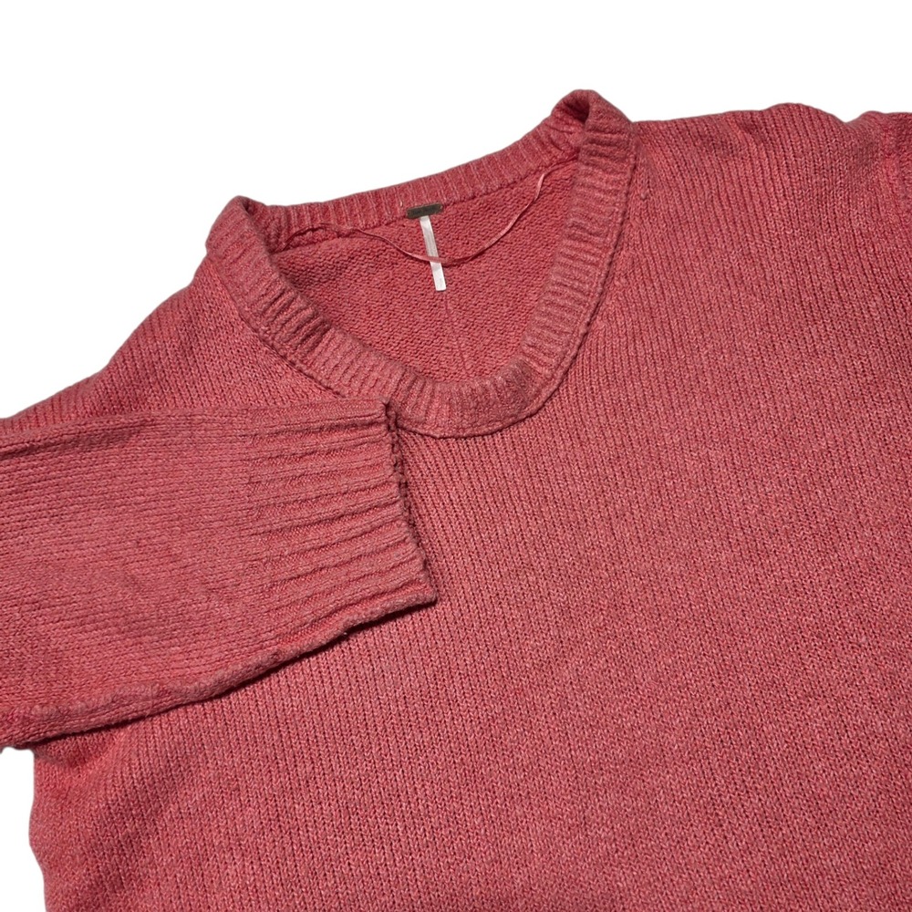 Free People Brookside Sweater Women M Pink Oversized V-Neck Knit Pullover